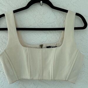 7 For All Mankind Denim Corset Cream Zippered Crop Top Small NWT